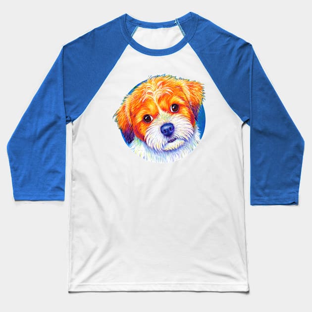 Colorful Cute Shih Tzu Dog Baseball T-Shirt by rebeccawangart